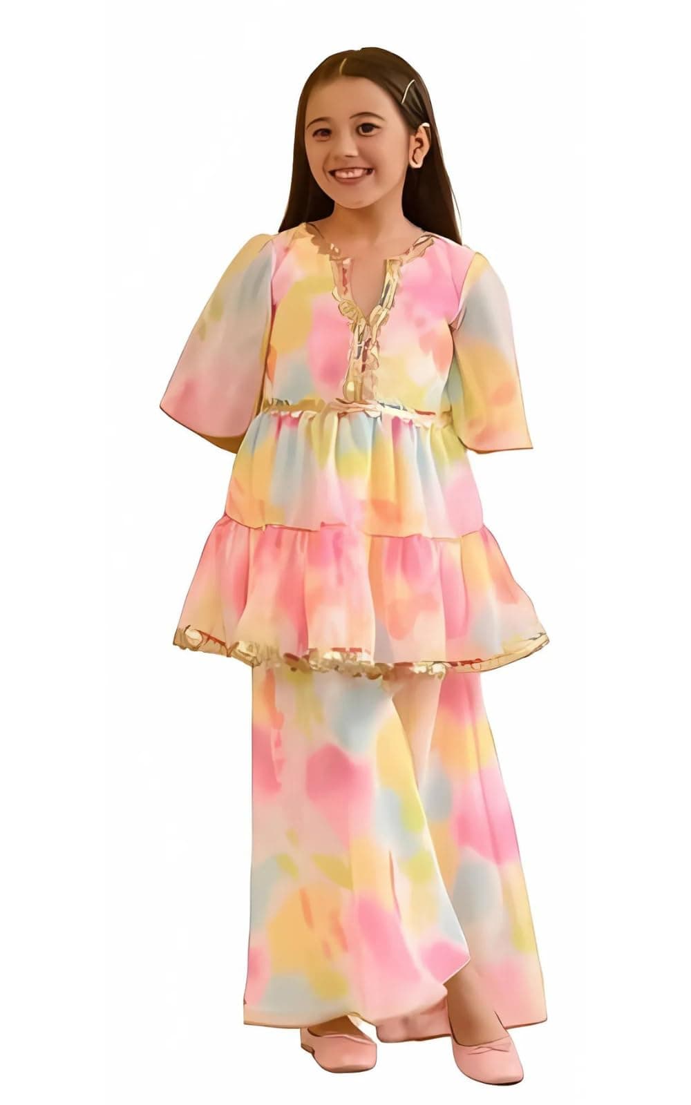 Naixa Girls Multicolor Printed Georgette Sharara And Choli Set | Kurta Sharara Set for kids, Girls | Top and Sharara Set for girls | Salwar Suit Set (SE46_7-8 YEAR)