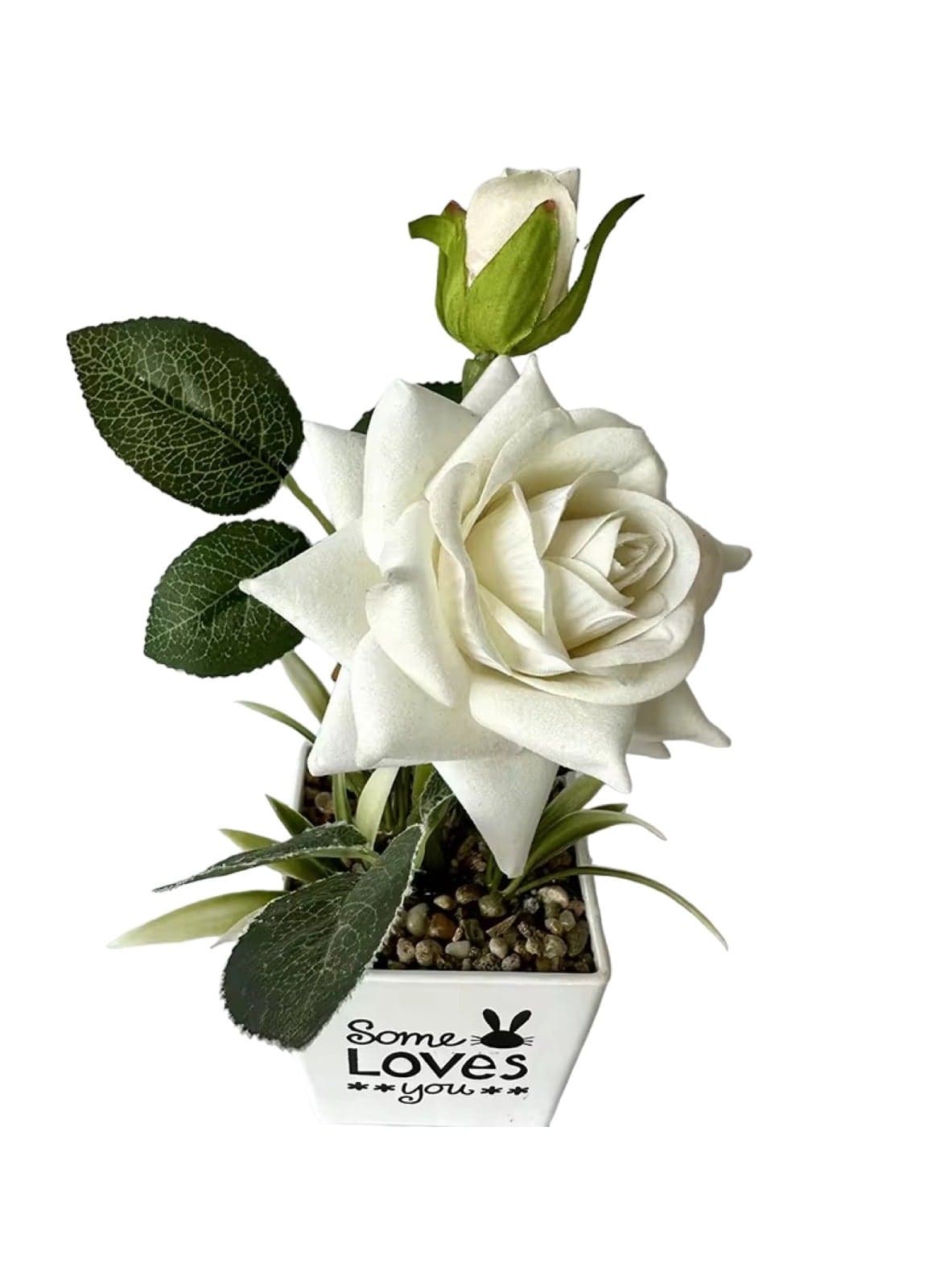 Artificial Rose Flowers Potted Plants White