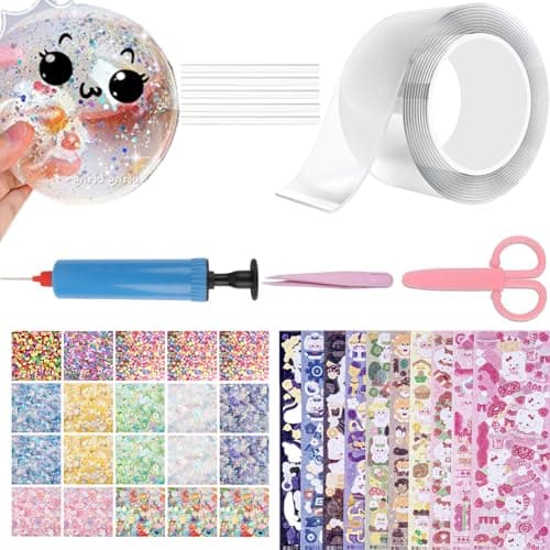 40 Pcs Nano Bubble Tape Kit with Balloon Inflator Double Sided Tape Plastic Bubbles Balloon Elastic Nano Bubble Tape DIY Craft Kit for Girls Boys Kids Party Favors and Novelty Toys