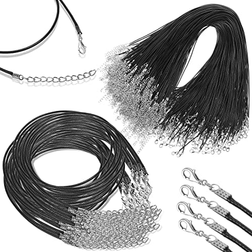 500 Pieces Waxed Necklace Cord Bulk 15 mm Black Waxed Cotton Cord with Clasp Necklace String for Bracelets Black Necklace Cords Bulk Necklace Rope for DIY Jewelry Making and Beading Supplies