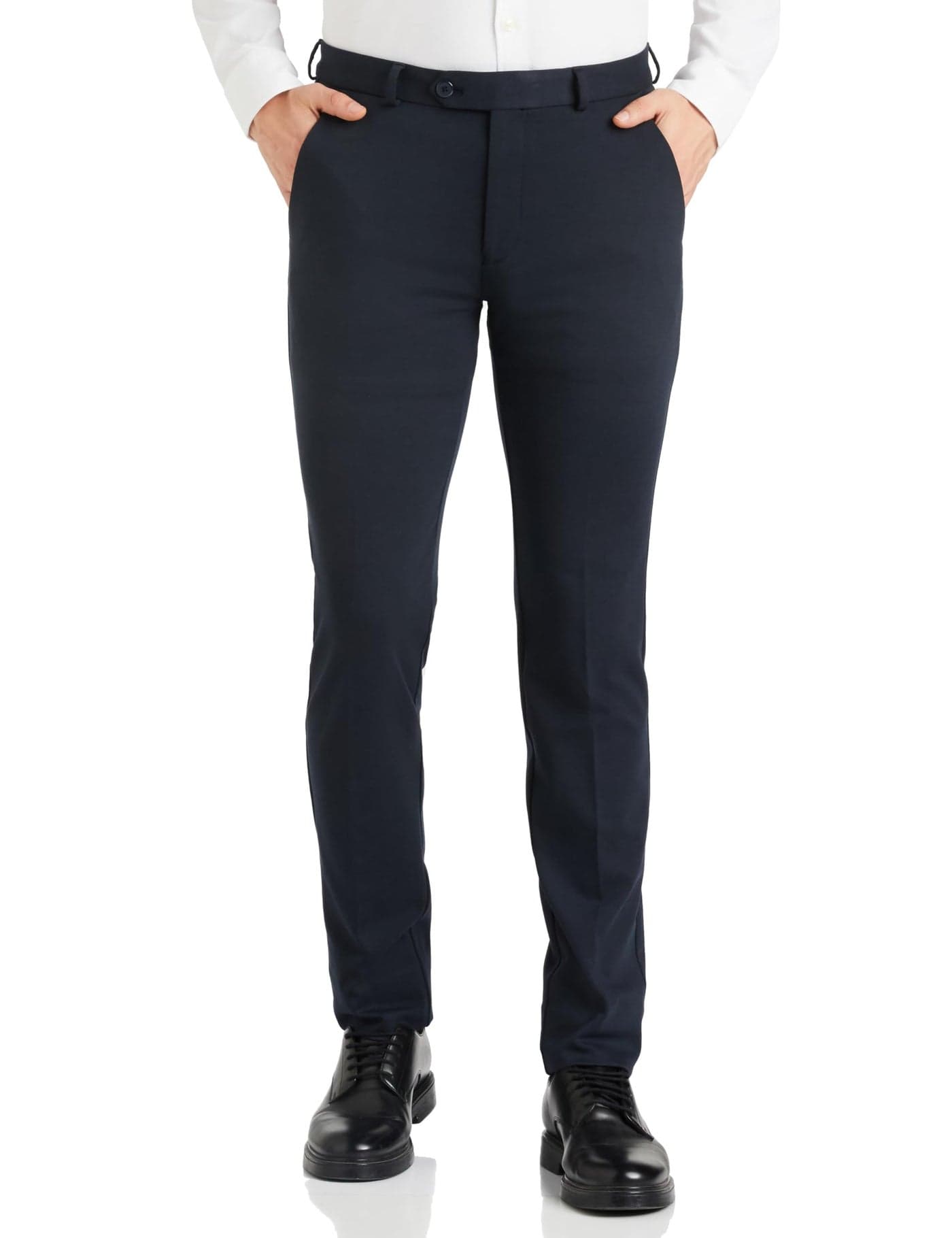 Peter England Men's Premium Formal Stretchable Knit Super Slim Fit Mid Rise Trouser | Comfort Lycra | 360-Degree Stretch Navy, 30