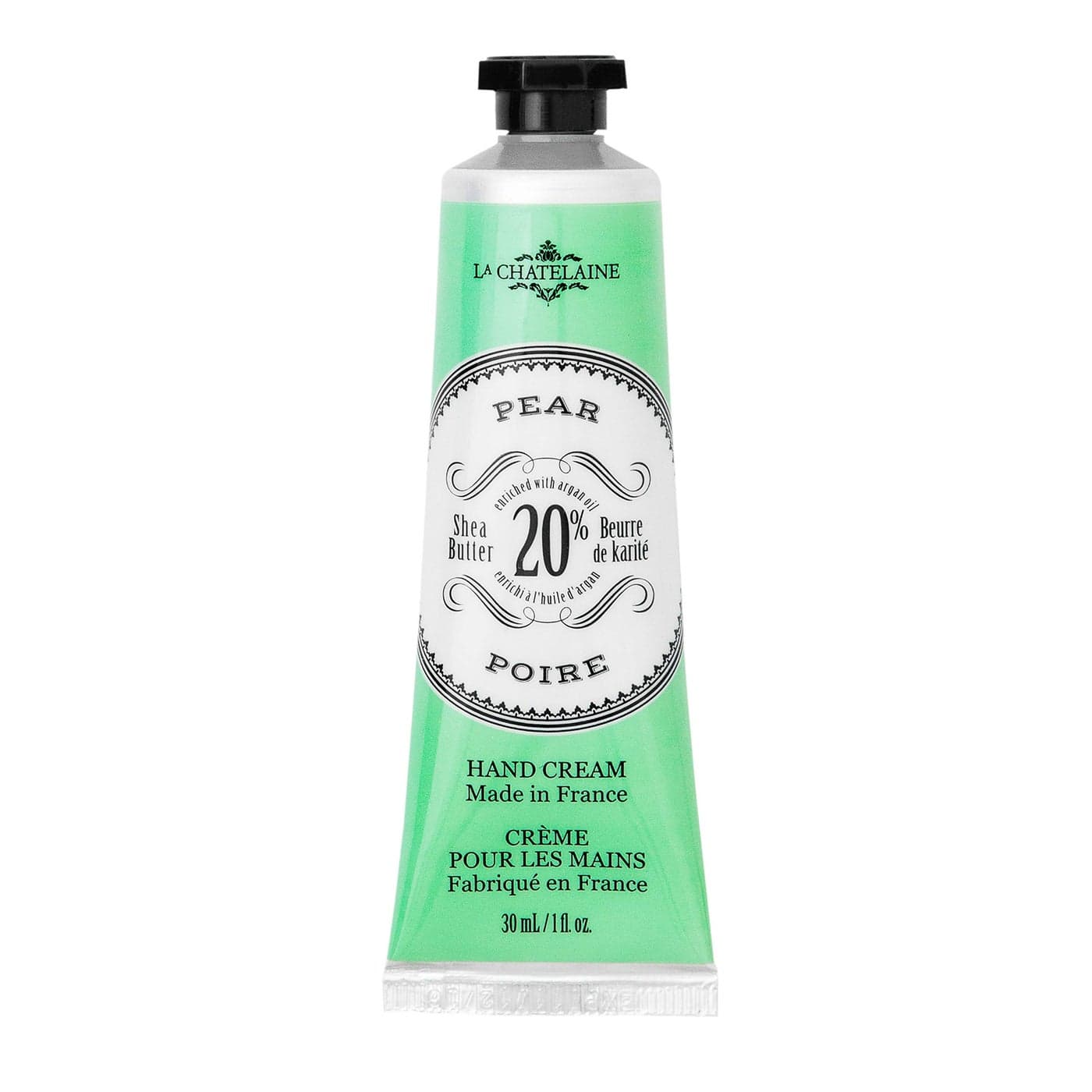 La Chatelaine 20 Shea Butter Hand Cream Travel Size 1 fl oz with Organic Argan Oil Moisturizing Nourishing Repairing NonGreasy Formula Made in France Paraben Free Pear