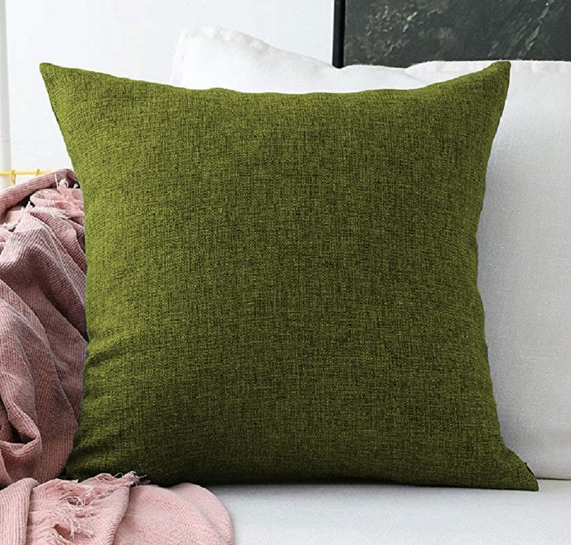 Khooti Jute Cushion Cover, Throw Pillow Cover for Couches, Chairs, Sofas, Beds, Coffee Tables, Living Rooms, Bedrooms, Modern Boho Design, 18x18 Inch | Mehandi | Set of 2