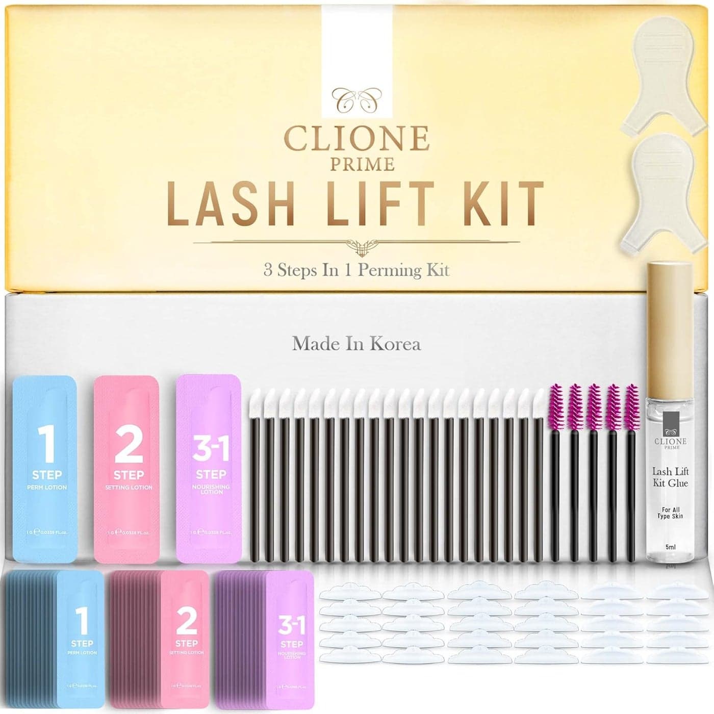 Lash Lift Kit - 97 Pcs Eyelash Lift Kit, 15 Times Use Eyelash Perm Kit, Suitable for Salon & Home Use - Professional Korean Semi Permanent Curling Perming Wave Kit