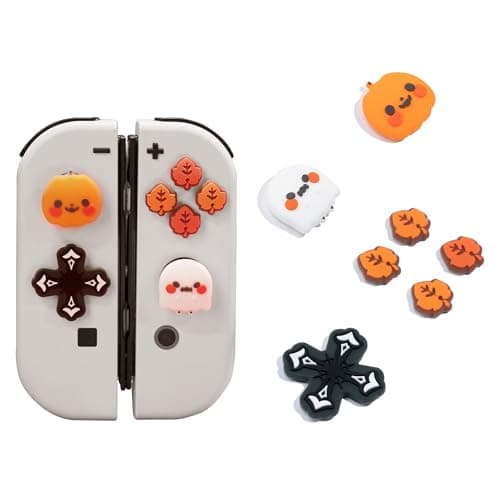 GeekShare Halloween Switch Accessories Cute Silicone Cross D-Pad Button Caps Set Joystick Cover - ABXY Key Buttons Sticker Spooky Gift Compatible with Switch/OLED Joy-Con - Pumpkin & Ghost