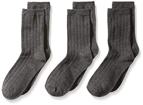 Jefferies Socks Big Boys' Rib 3 Pair Pack Crew Socks, Charcoal, Medium