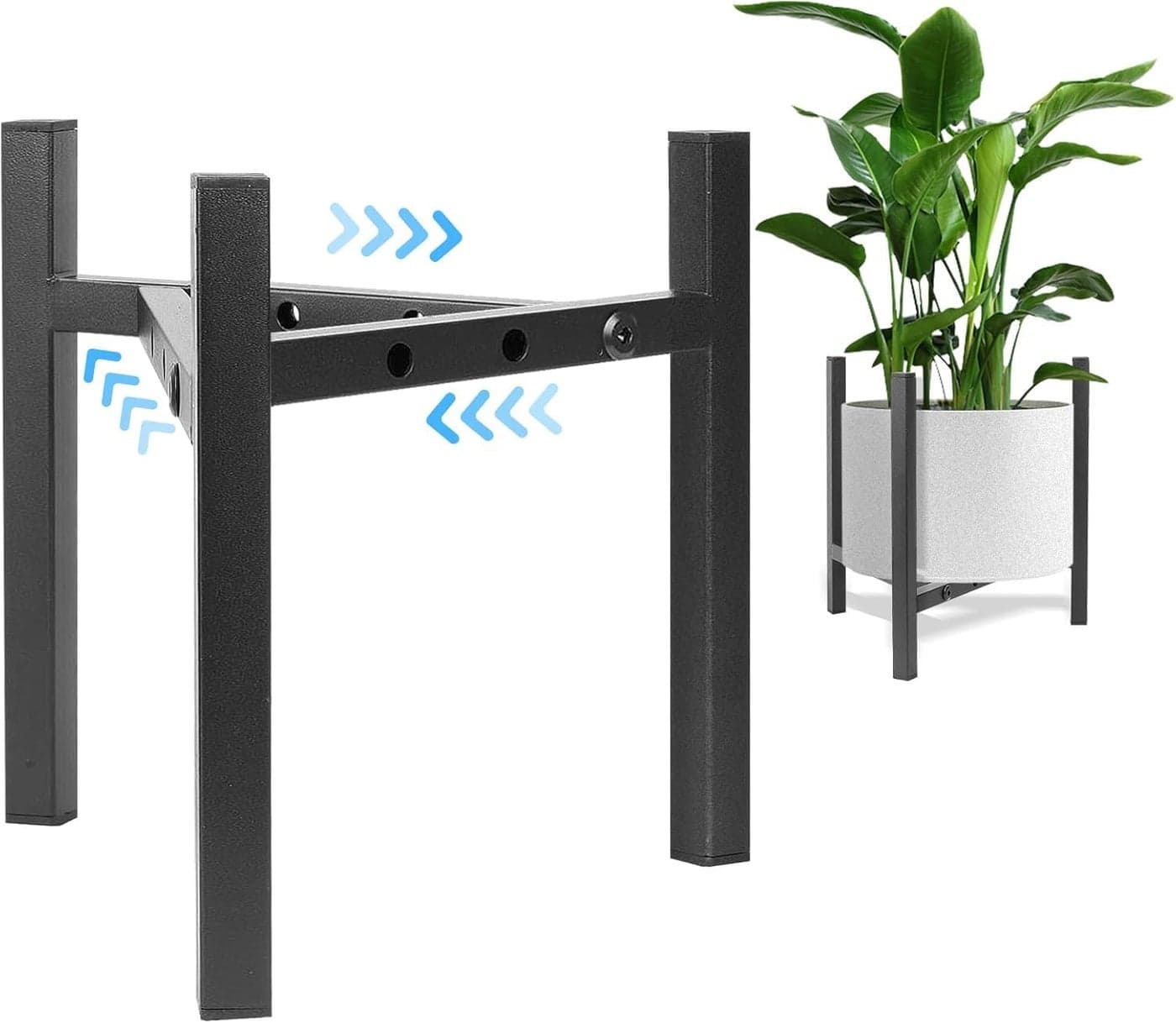DHRUSIMI Plant Stand Indoor Adjustable, Metal Modern Plant Stand, Heavy Duty Stable Plant Pot Flower Holder Indoor Outdoor Corner, Fit 8 9 10 11 12 inch Pots, Black (Pot & Plant Not Included)