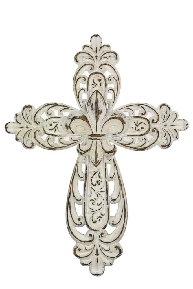 Comfy Hour Faith and Hope Collection 12 White Handmade Antique Cross Art Wall Decor Vintage Style Resin