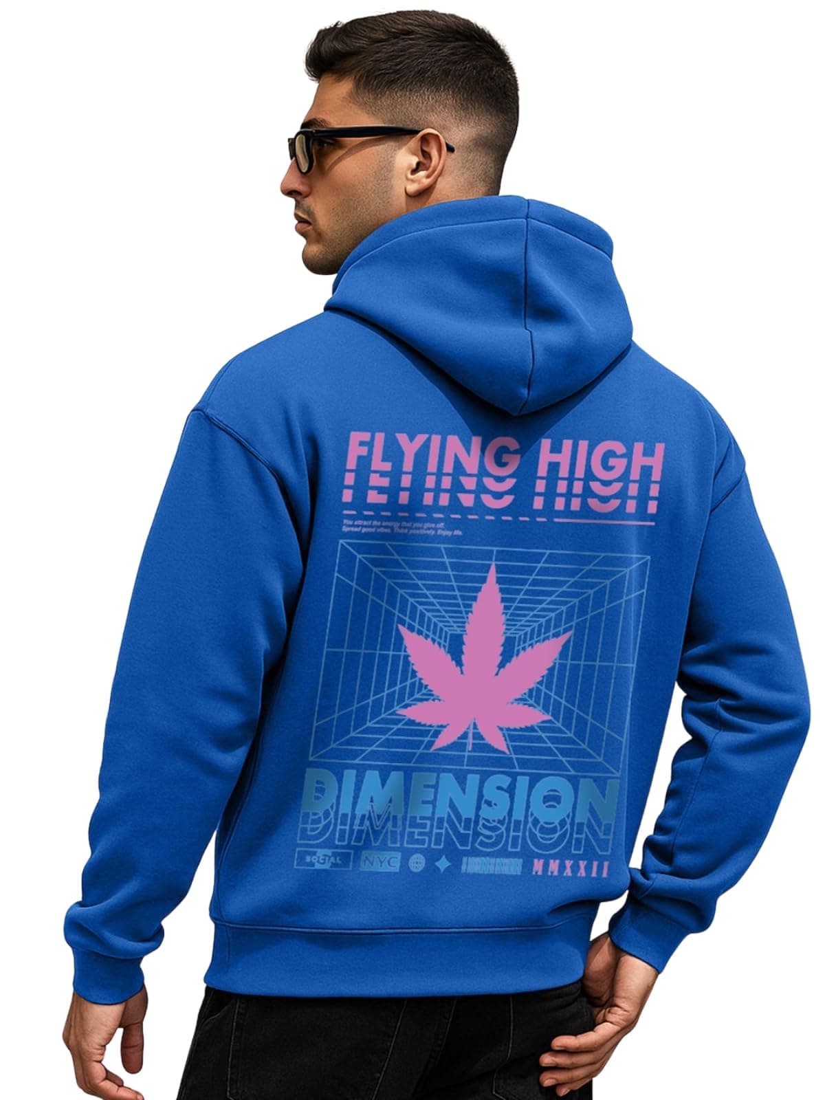 Veirdo Cotton Fleece Regular Fit Hooded Sweatshirt Full Sleeves Dimension Back Graphic Printed Jumper Blue Sweatshirt for Men (W_05_Dimension_N_XL)