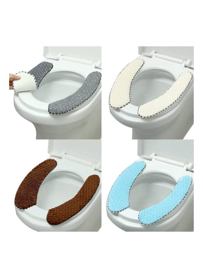 Washable Toilet Seat Covers Mat, Thick Padded Warm Plush Toilet Seat Cushion, with Self Adhesive Tape for Bathroom Non Slip Soft Toilet Cover Home Bathroom Supplies, for Dormitory, School(4 Pairs)