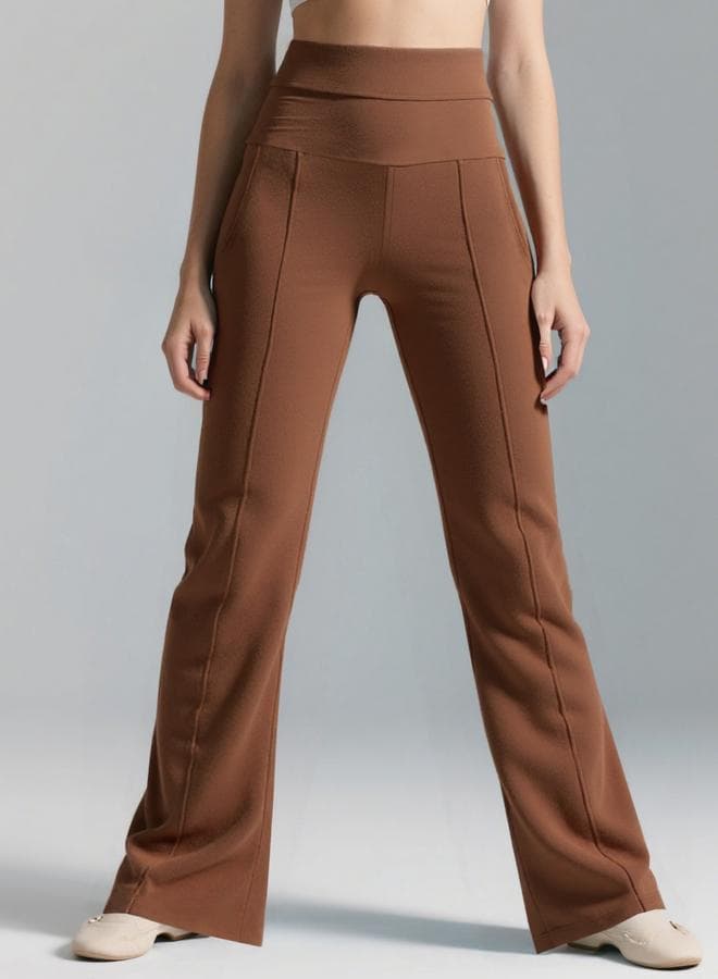 Take Two Coffee Brown Wide Waistband Flare Joggers — L