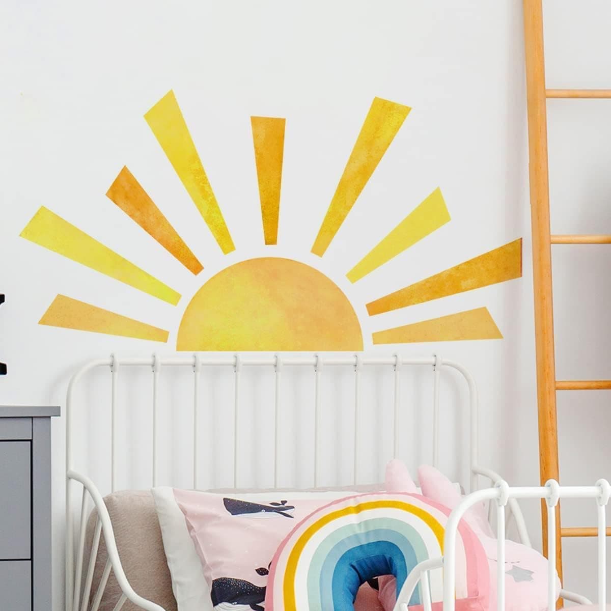 42 x 235 Inch Boho Half Sun Wall Decal Watercolor Mural Modern Vinyl Peel and Stick Sticker Removable for Classroom Living Room Bedroom Playroom Decor