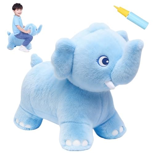 INPANY Bouncy Horse Elephant Hopper Toys Toddler Plush Bouncing Animal Kids Inflatable Ride on Rubber Bouncer Outdoor Birthday Gift for 2 3 4 Yr Boy Girl