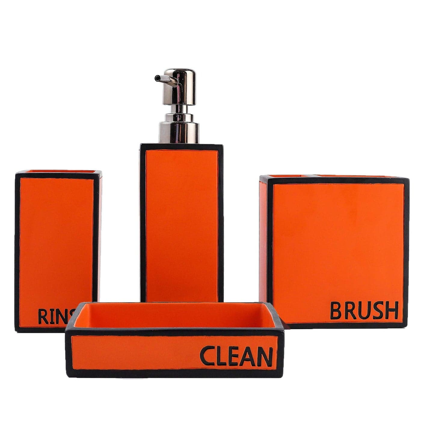 Hymmah Bathroom Accessories SetToothbrush HolderFarmhouse Bathroom Decor4 Pcs Resin Gift Set Apartment Necessities Contain Toothbrush CupSoap DispenserSoap DishTumbler Orange