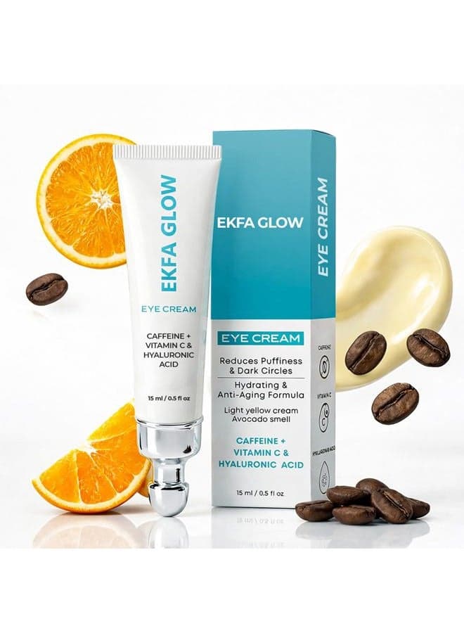 Caffeine Eye Cream for Dark Circles & Puffiness – Vitamin C + Hyaluronic Acid Anti-Aging Under Eye Cream for Women, Hydrating & Brightening, 15ml