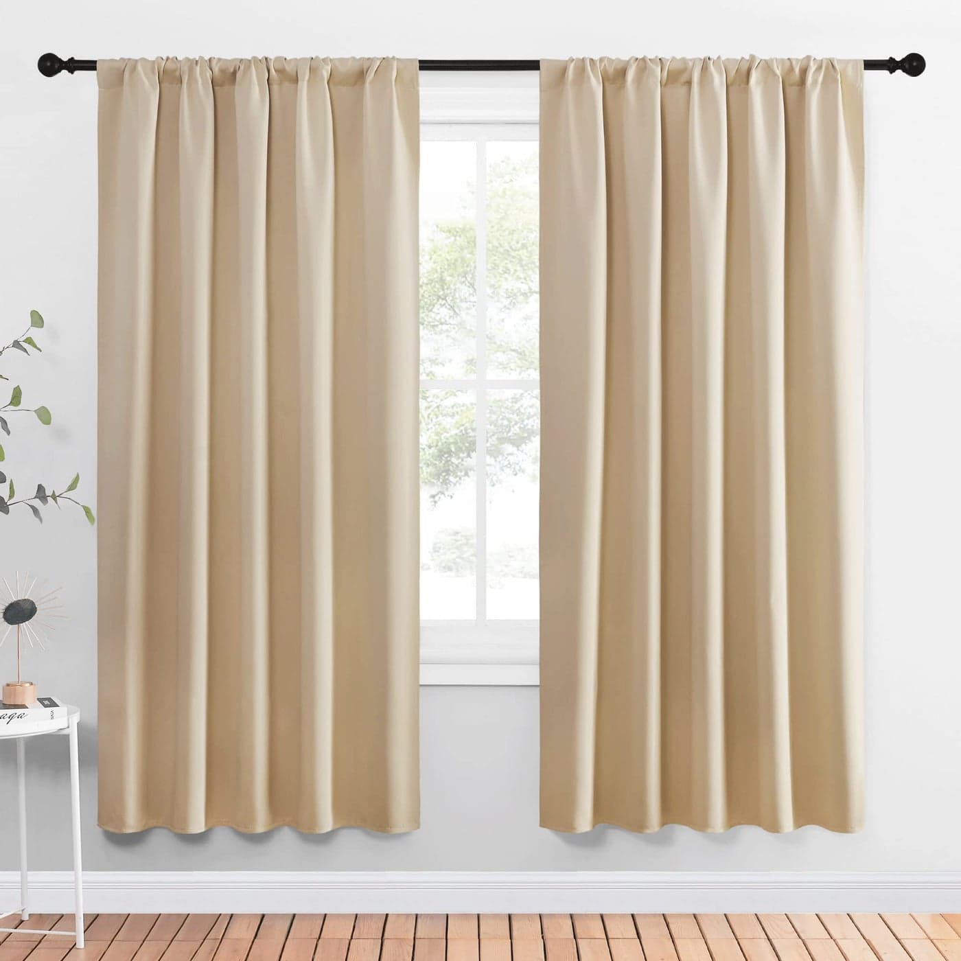 NICETOWN Room Darkening Curtains for Bedroom Triple Weave Home Decoration Thermal Insulated Solid Drapes for Kitchen Biscotti Beige Set of 2 Panels 52 x 72 Inch