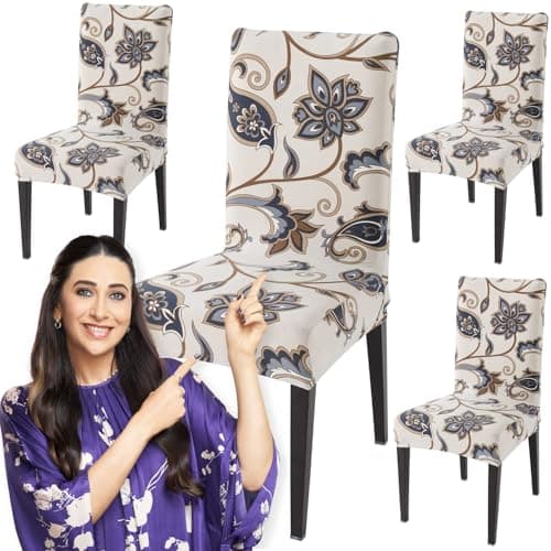 HOKIPO 4 Elastic Dining Chair Cover Protector Seat Slipcovers (Ar-4097-D32*4), Off-White