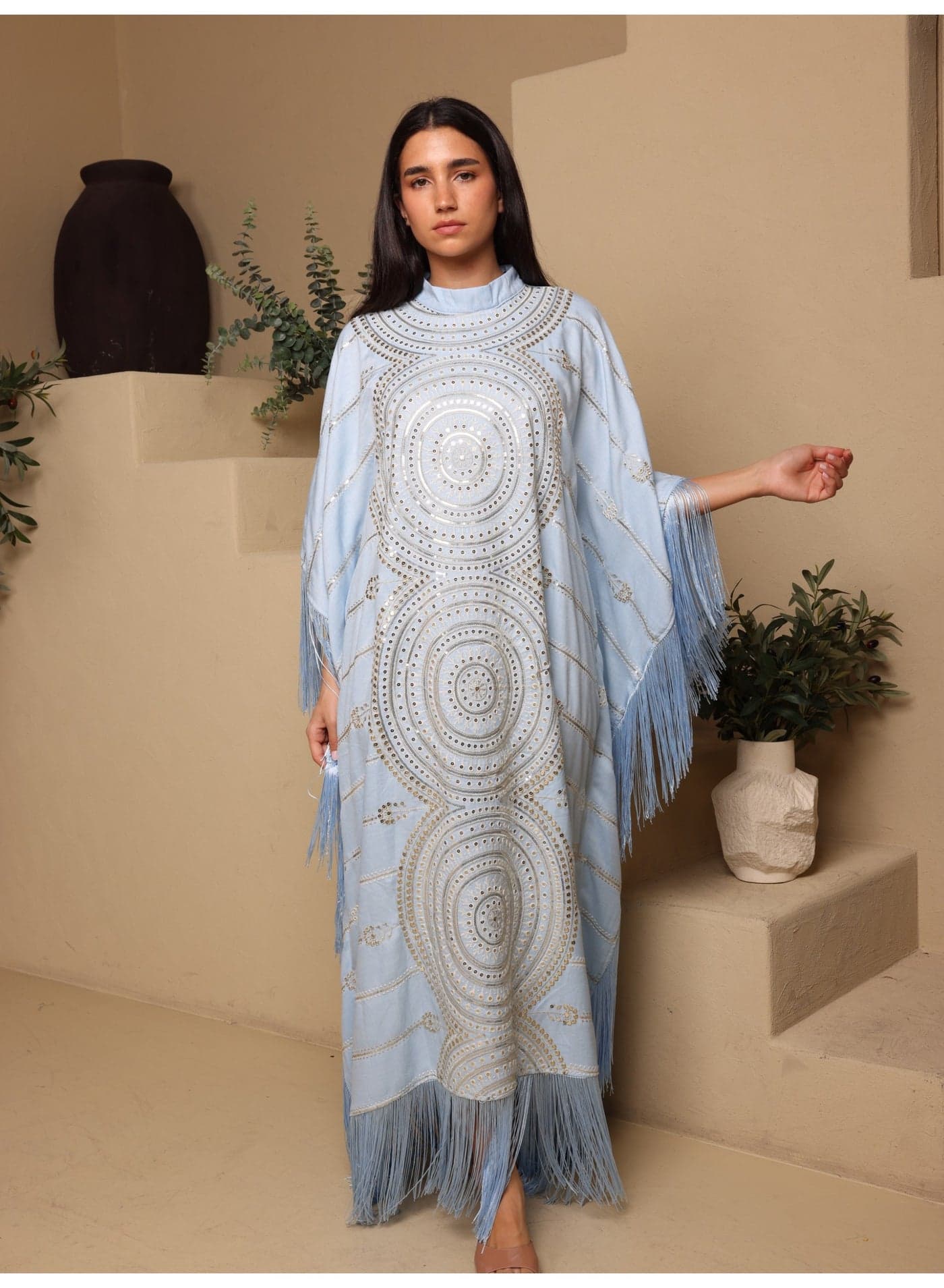IKKXA Shimmering Diamond Pattern Jalabiya IK1104 Blue