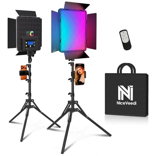 NiceVeedi 2-Pack RGB Photography Lighting with 20 Effects, 40W/360° Full Color/2700-6500K Studio Lights with Remote & Display, Video Light for Video Recording/Photography/Streaming/YouTube/TikTok