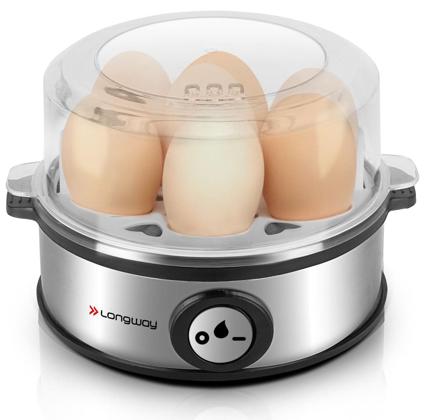 Longway Champ 360 Watt Stainless Steel Egg Boiler/Cooker for Steaming, Cooking & Boiling 3 Boiling Modes Soft, Medium, Hard (7 Eggs, Silver)