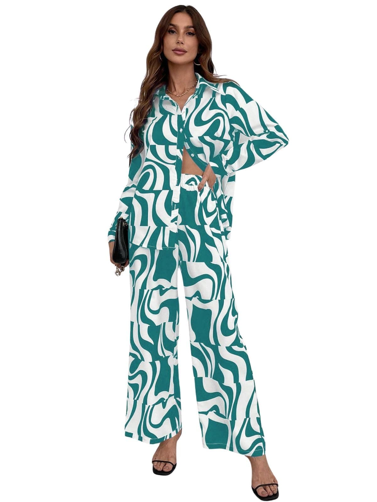 GRECIILOOKS Women Rayon Western Summer Co-ord Set (GL-W1753&TR836-M Green)