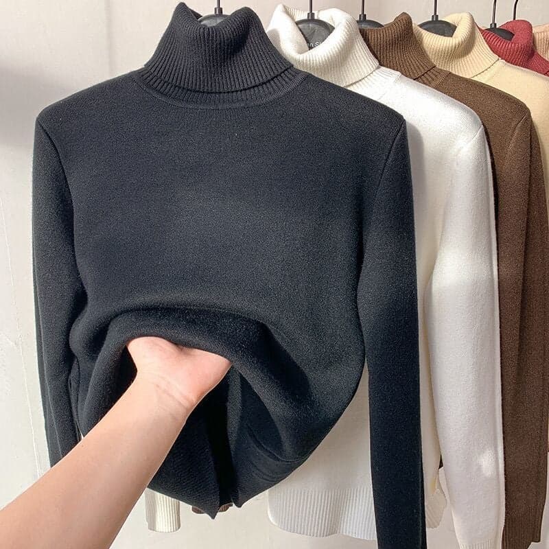 Fleece-Lined Thickened One-Piece Velvet Sweater Women'S Thick Waterproof Mink Velvet Warm Top Turtleneck Bottoming Shirt Women'S Inner Fashion