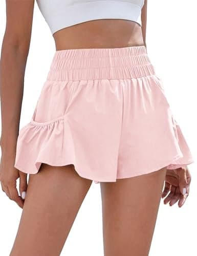 BMJL Womens High Waisted Shorts Athletic Running Shorts Workout Gym Quick Dry Flowy Shorts with Pockets(M,Baby Pink)