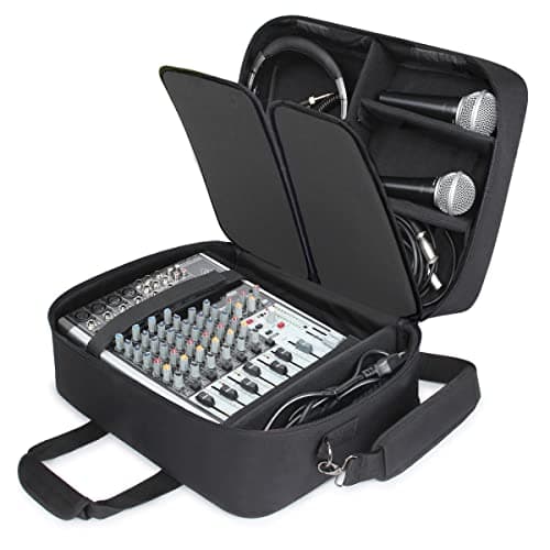 USA GEAR Audio Mixer Case - DJ Mixer Travel Bag with Customizable Interior & Water Resistant Exterior Compatible with Behringer Q1202USB, Mackie ProFX8v2, Yamaha MG10XU & More - Black