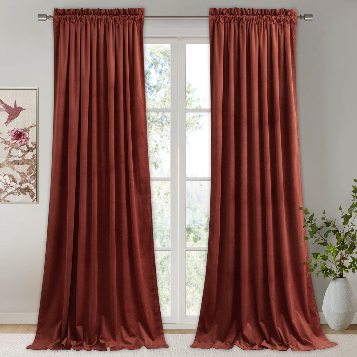 StangH Rust Curtains Velvet Elegant Rod Pocket Sunlight Blocking Thermal Insulated Home Decoration for Living RoomGuest RoomBaby Nersury Rust W52 x L96 2 Panels
