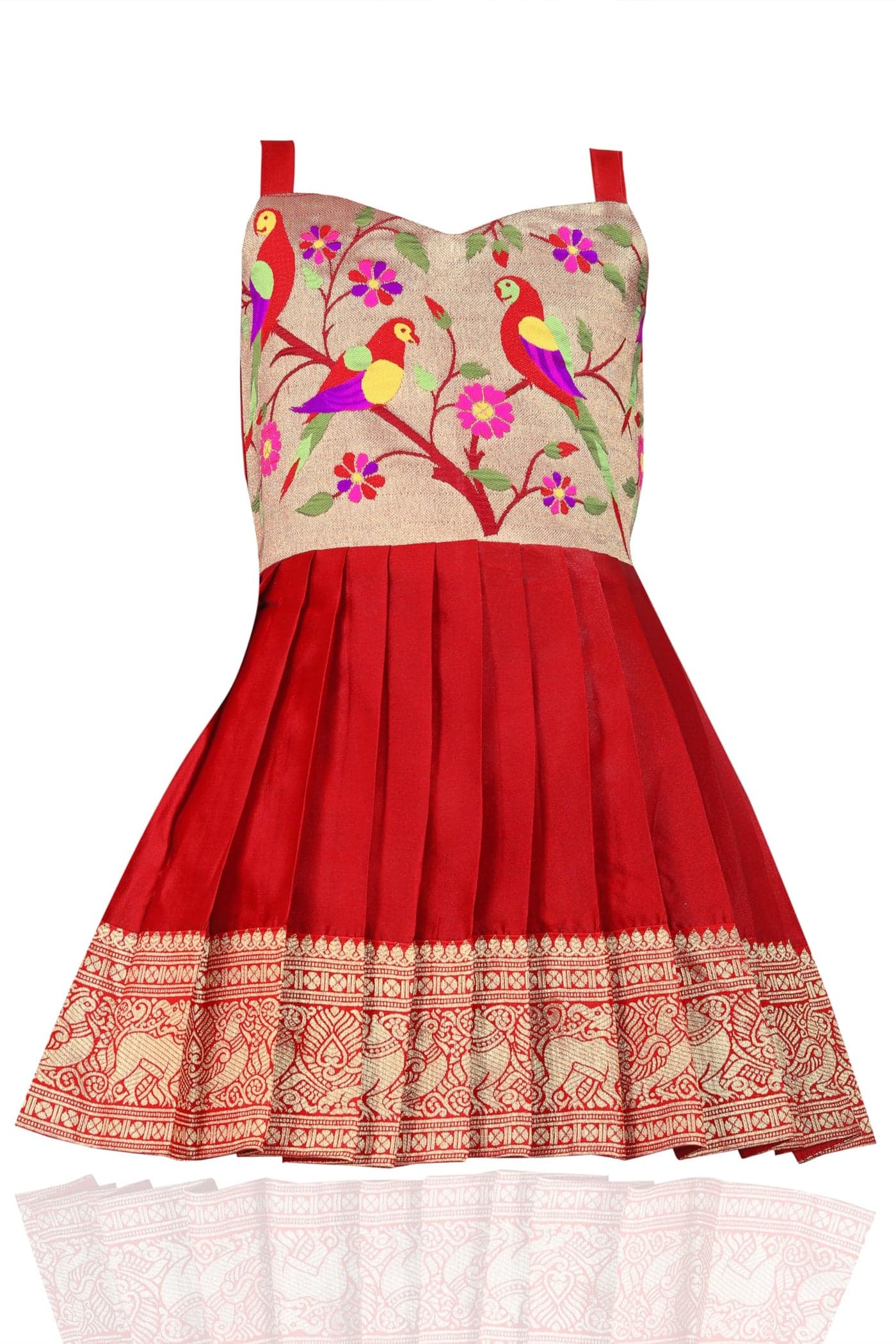 COMRATE South Indian Traditional Pattu Pavadai Tapeta Silk Red Frock Dress for Baby Girls