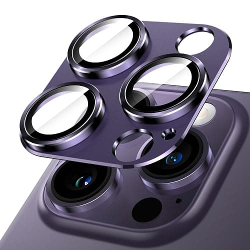 JETech Camera Lens Protector for iPhone 14 Pro 61Inch and iPhone 14 Pro Max 67Inch Full Coverage 9H Tempered Glass Ring Cover Matte Metal Plate Case Friendly 1Pack Deep Purple
