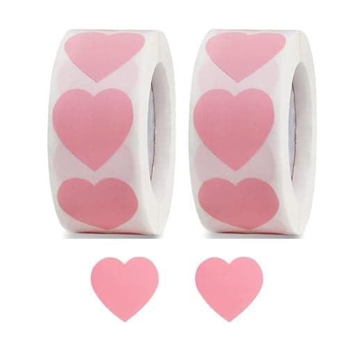 CHIMNE 1000PCS Pink Heart Sticker,1 Inch Love Heart Shaped Small Envelopes Sealing Stickers for Kids Reward,Mothers' Day,Valentine's Day,Christmas Gift,Award Charts,Wedding Invitaion, Birthday Party