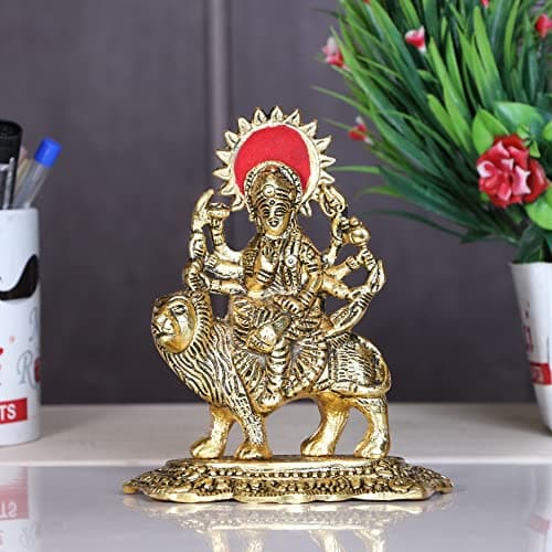 KridayKraft Durga Maa Murti,Shero vali ma Metal Statue for Navratri Pooja,Temple Pooja,Decor Your Home & Office,Religious Idol Gift Article,Showpiece Figurines...