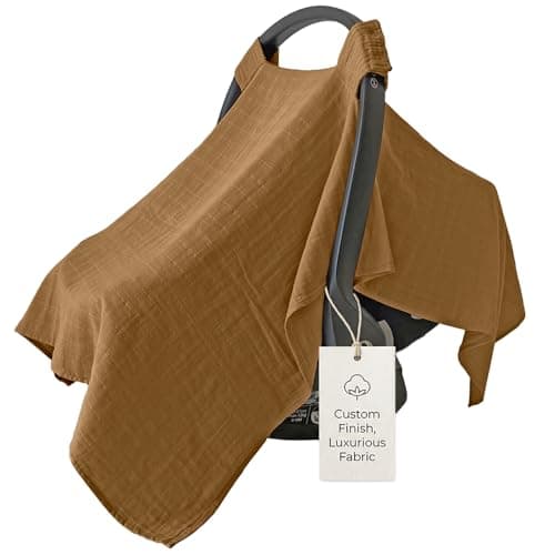 MOZAH Baby Car Seat Cover Caramel Toffee 100 Organic Muslin Soft Breathable and Lightweight Baby Infant Car Seat Essentials