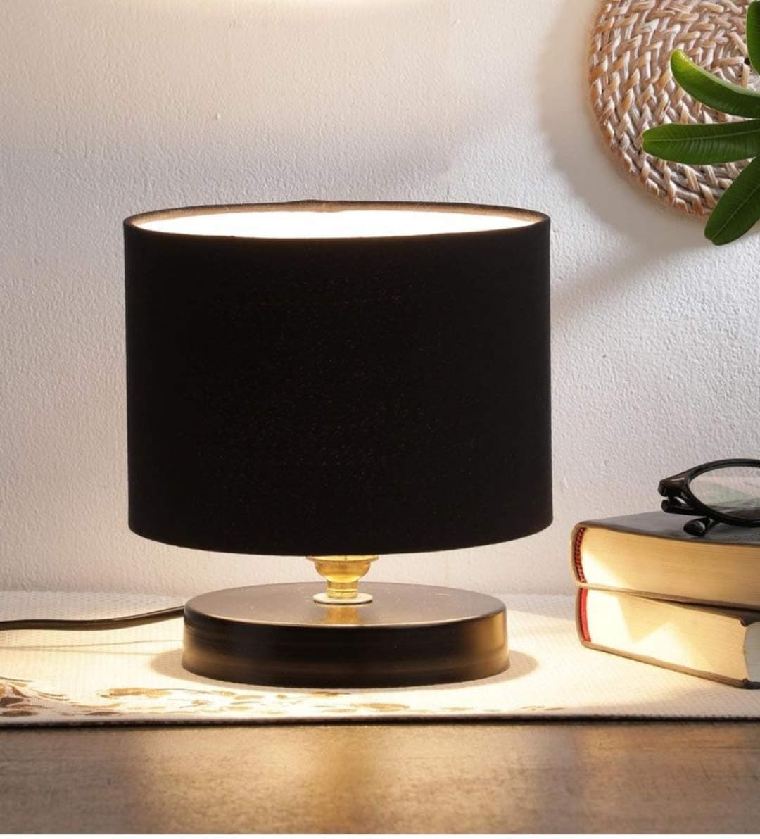 tu casa Minimalist Black Metal Table Lamp | Cotton Shade Bedside & Desk Lamp 9 Inch for Bedroom Living Room Office | Elegant Home Décor Lighting & Gifting