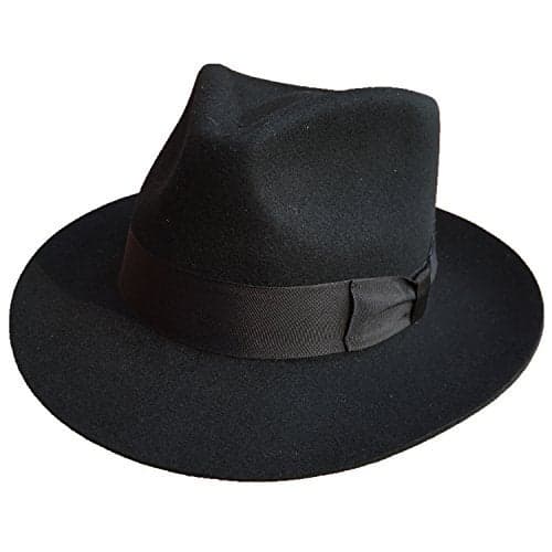 Hanshow Classic Black Men's Wool Felt Godfather Gangster Mobster Gentleman Fedora Hat (S= 55cm(6 7/8))