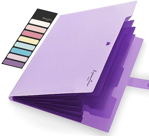 Sooez Expanding File Folder Letter Size Accordion File Organizer 5 Pocket Folders for Documents Cute Folder with Labels Portable Paper Organizer for School Office Supplies A4 Size Purple