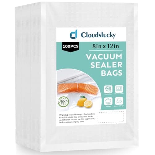Cloudslucky Vacuum Sealer Bags for Food Quart 8"x12" 100 Pcs Seal a Meal Bag, Food Saver Bags Sous Vide Bags Pre-cut Thick BPA-Free Textured Heavy Duty Vacuum Seal, Meat Cheese Dry Goods