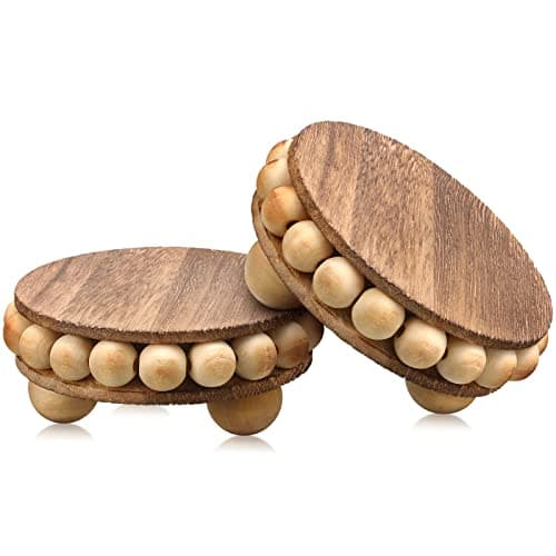 Yookeer 2 Pcs Wooden Risers for Displays Round Wood Riser Distressed Wood Risers Farmhouse Pedestal Display Stand Rustic Pedestal Stand Beaded Decor for Tiered Trays Home394 InchBrown