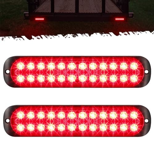 Partsam 2Pcs 7.5 inch Aluminum Housing Red 24LEDs Trailer Stop Brake Turn Signal Tail Light, Surface Mount Marker Lights of Trailer Truck Tractor RV Pickup Golf Cart, IP67 Waterproof