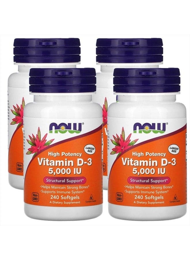 Now Foods Now Supplements, Vitamin D-3 5,000 IU, High Potency, Structural Support*, 240 Softgels (4 Pack)