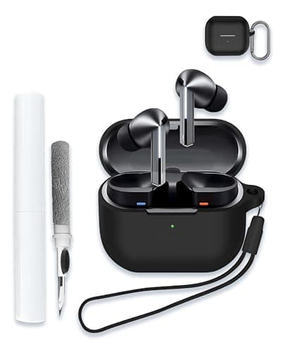 Case for Samsung Galaxy Buds 3/Buds 3 Pro AI True Wireless Bluetooth Earbuds, Soft Silicone Protective Portable Scratch Shock Resistant Shell with Cleaner Kit & Carabiner & Lanyard,Black