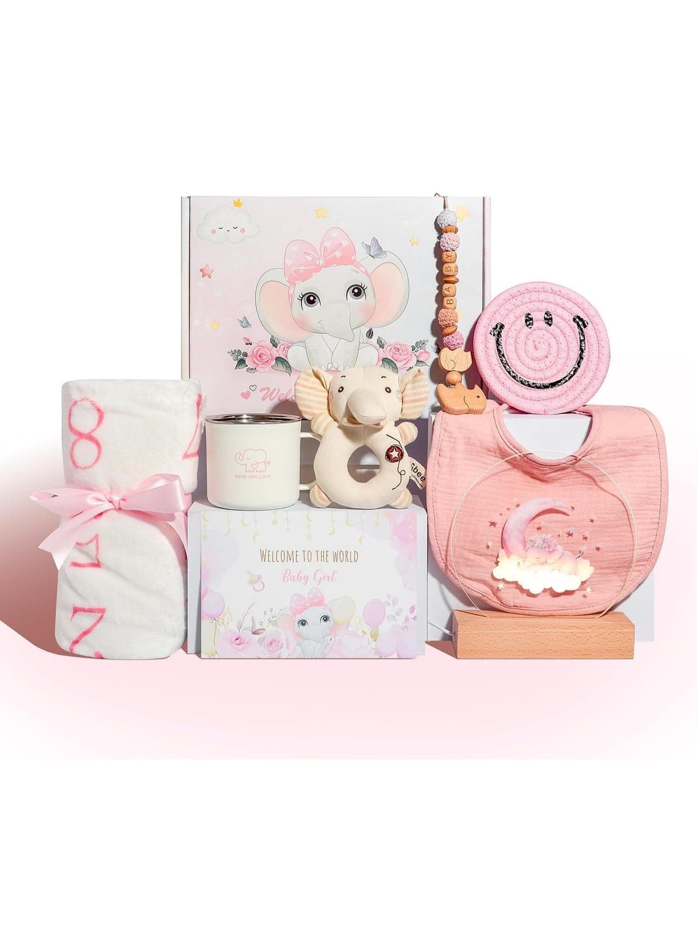 Beauenty Baby Gifts for 0-1,Baby Shower Gifts for Girls Boys,New Born Boys Girls Gift,Babies Gift Basket,Unique Babies Gift Essential,Gender Reveal Gifts,Rattle Swaddle Blanket Toddler Presents (pink)