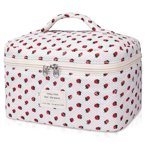 Gosect Large Makeup Bag Cute Cosmetic Bag for Women Girls Floral Coquette Aesthetic Toiletry Bag Travel Make Up Organizer Bag Strawberry