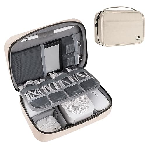 pack all Electronic Organizer Plus, Larger Capcity Cable Organizer Bag, Shockproof Carrying Case, Portable Cord Travel Organizer Storage Bag for Cables, Chargers, Phones, USB, SD Cards(Beige)