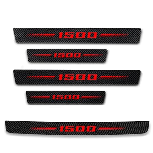 Annloysky 5Pcs Door Sill Protector Compatible with Dodge Ram 1500 20192021 with 1500 Logo Carbon Fiber Door Sill Stickers Front Rear Door Trunk Sill Plate Covers Auto Accessories