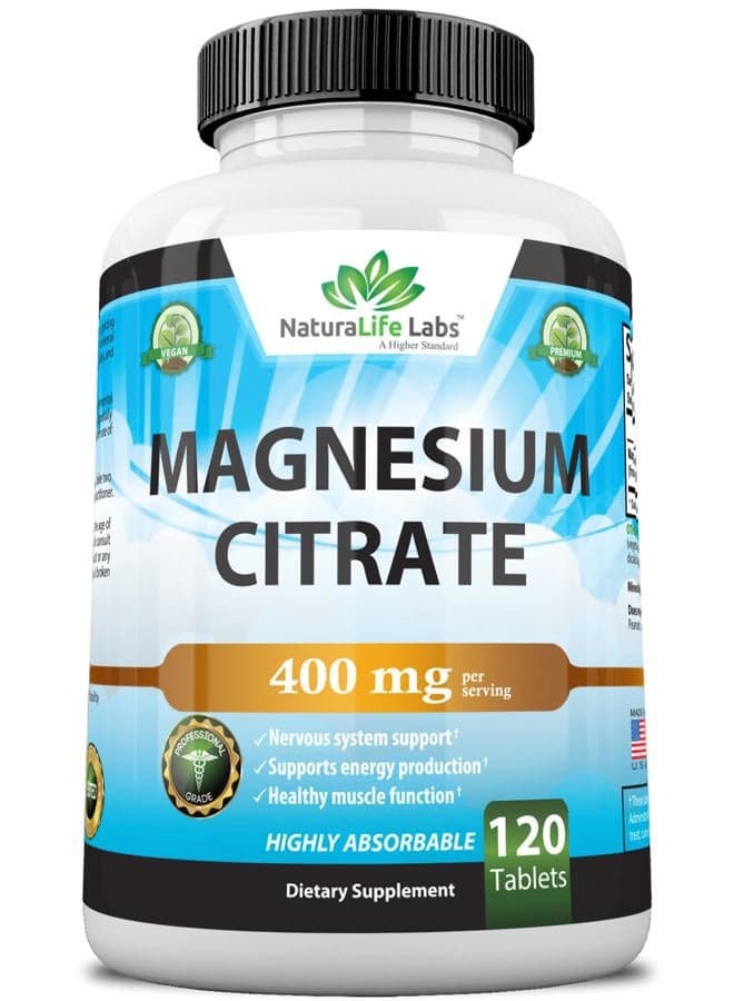 Magnesium Citrate 400 mg - High Potency Elemental Magnesium Essential Mineral for Heart, Muscle, & Digestion Support – Non-GMO - 120 Tablets