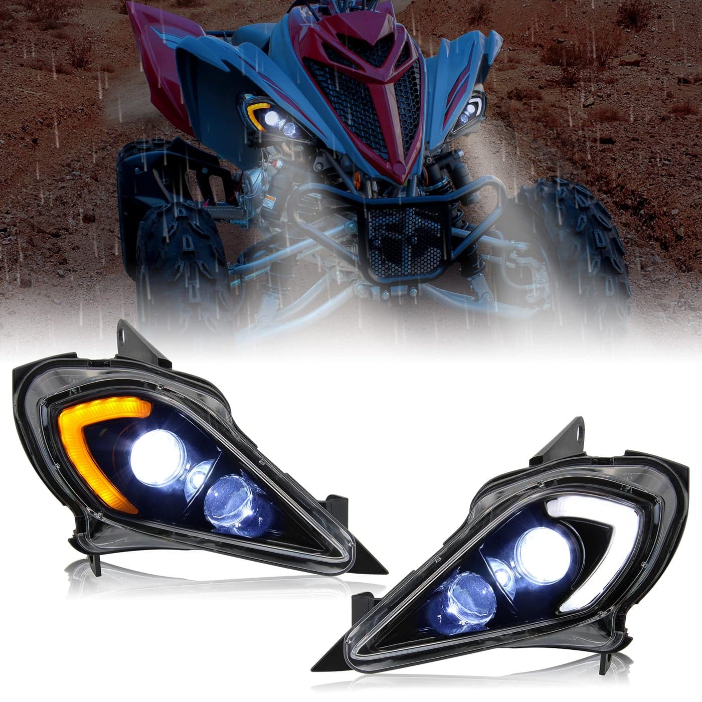 SAUTVS LED Headlights High Low Beam Front Lamps for Yamaha ATV Models 2006-2022