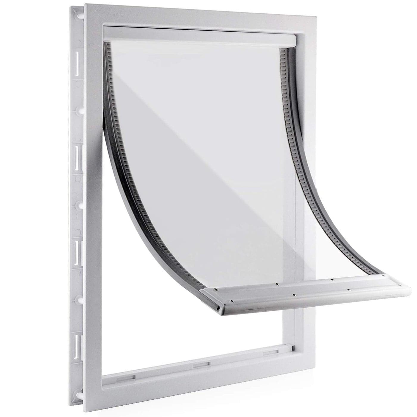 CEESC Dog Door with Soft Transparent Magnetic Flap and Snapin Closing Panel Premium PVC Plastic Pet Door for Small Medium Dogs and PuppiesLWhite