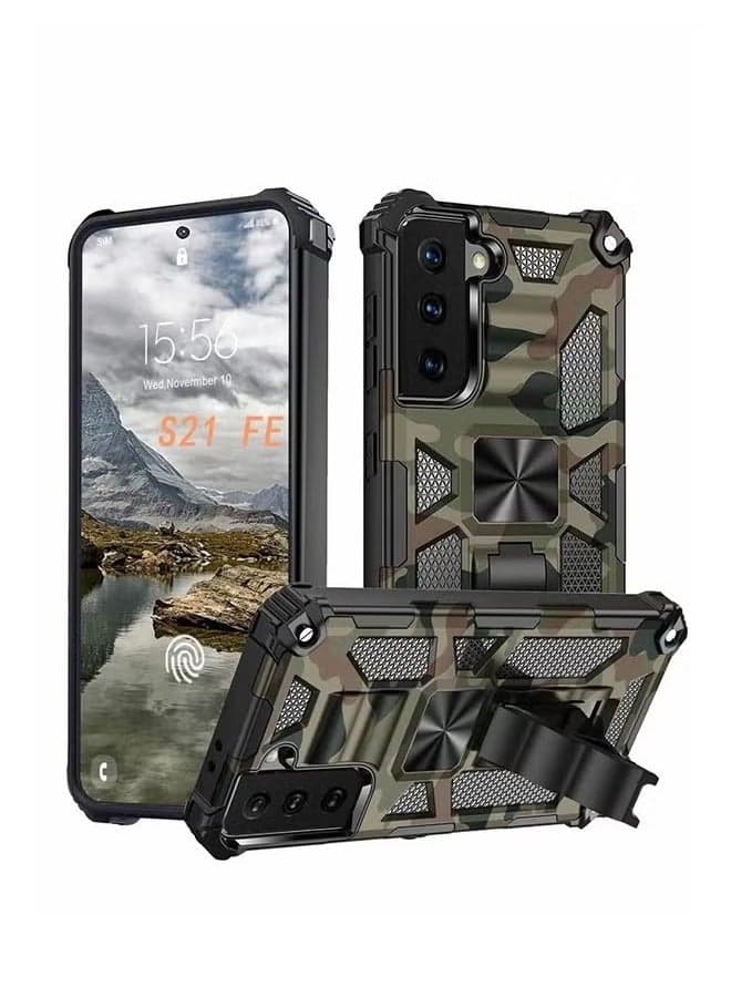 Case for Samsung S21 FE Case Camouflage Cover with Stand Kickstand Support Magnetic Car Mount Grade Rugged Armor Shockproof Case for Samsung Galaxy S21 FE 5G 6.4''